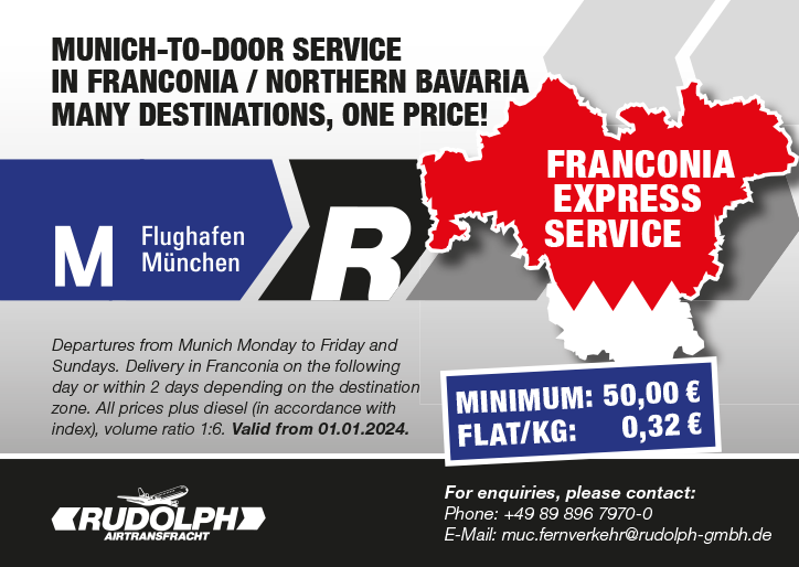 New: flat-rate Munich-to-door service throughout Franconia / Northern Bavaria