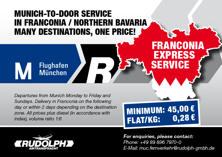 New: flat-rate Munich-to-door service throughout Franconia / Northern Bavaria
